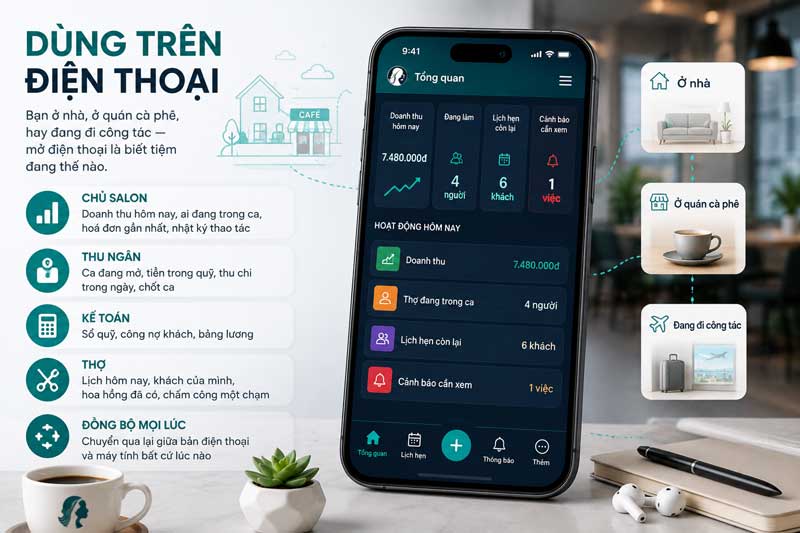 Màn hình Dùng trên điện thoại trong SalonPos