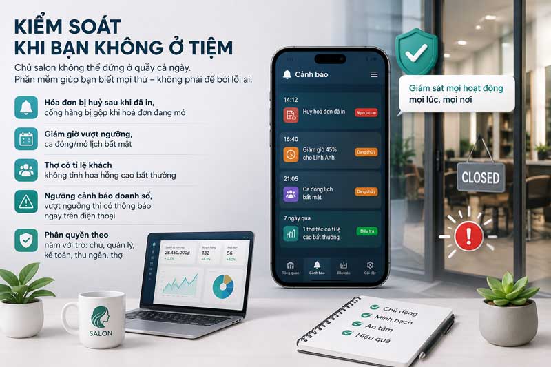 Màn hình Kiểm soát khi bạn không ở tiệm trong SalonPos