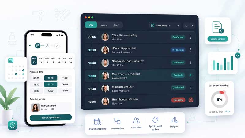 Màn hình Khách tự đặt lịch online trong SalonPos
